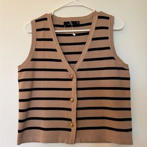 Tan and Black Striped Vest Sleeveless Blouse